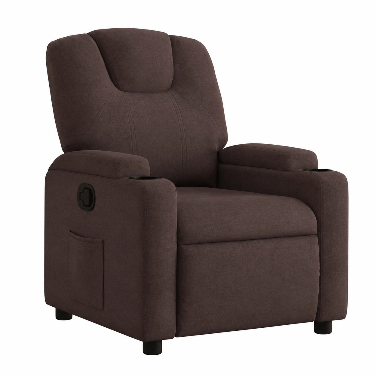 Fauteuil relax, inclinable, rembourré, en tissu, coloris marron, pour le salon