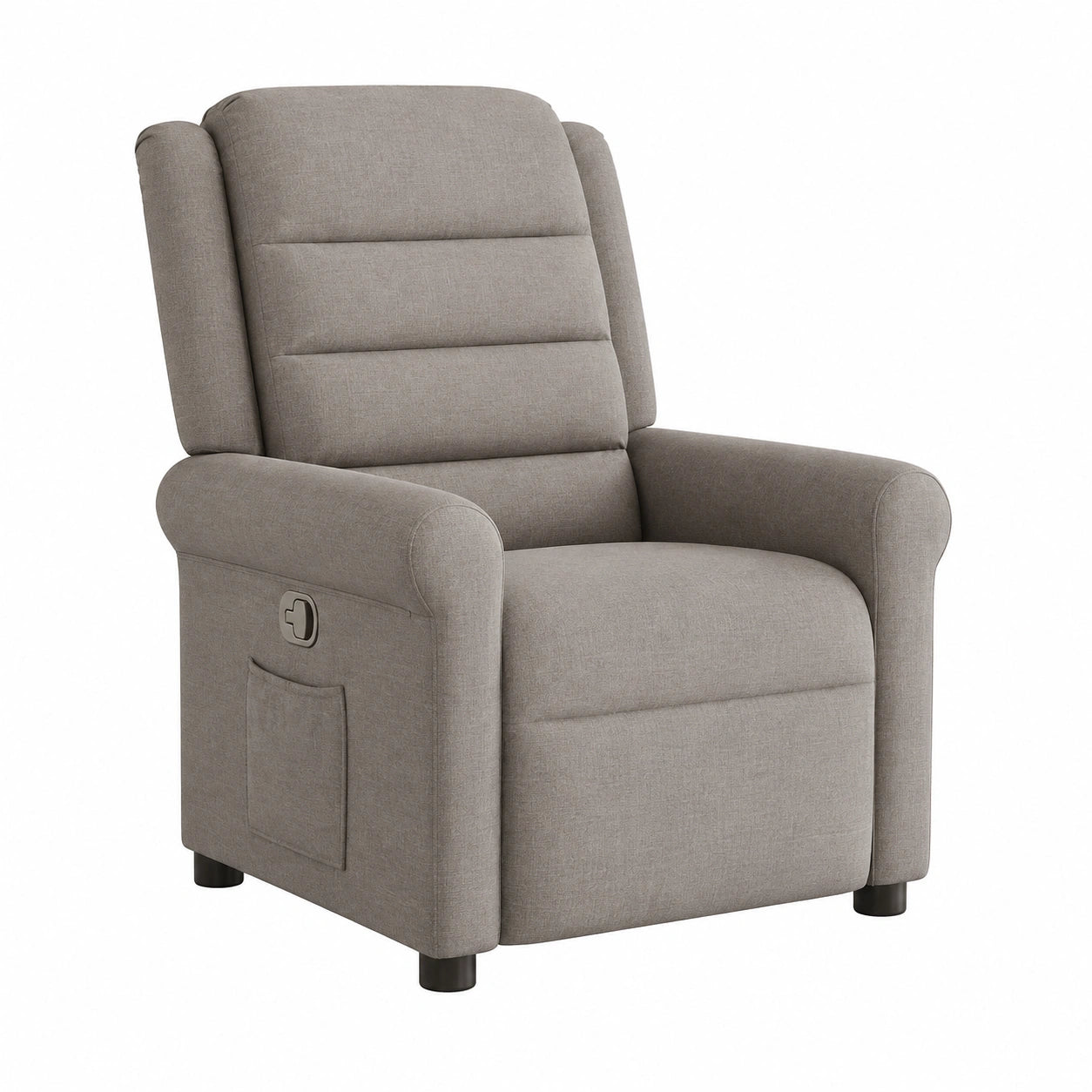 Fauteuil relax, inclinable, réglable, rembourré, en tissu, coloris taupe, 73 x 91,5 x 102,5 cm, pour le salon