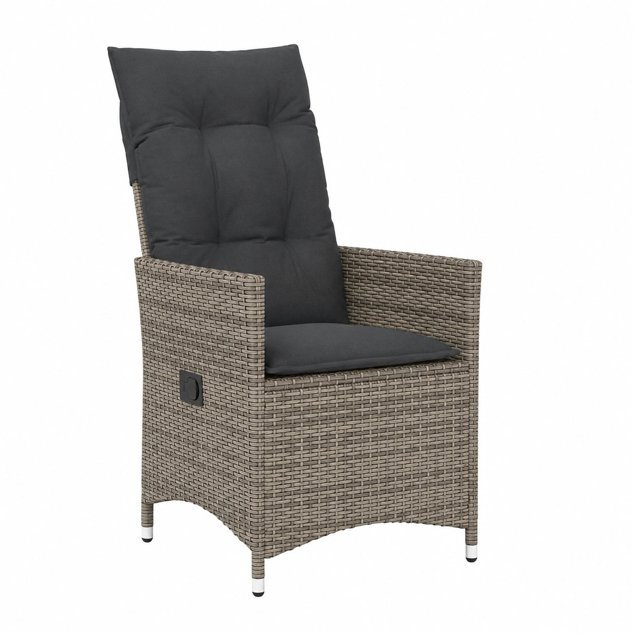 Chaise de jardin, inclinable, avec coussin, en résine tressée, coloris gris, pour la terrasse ou le jardin