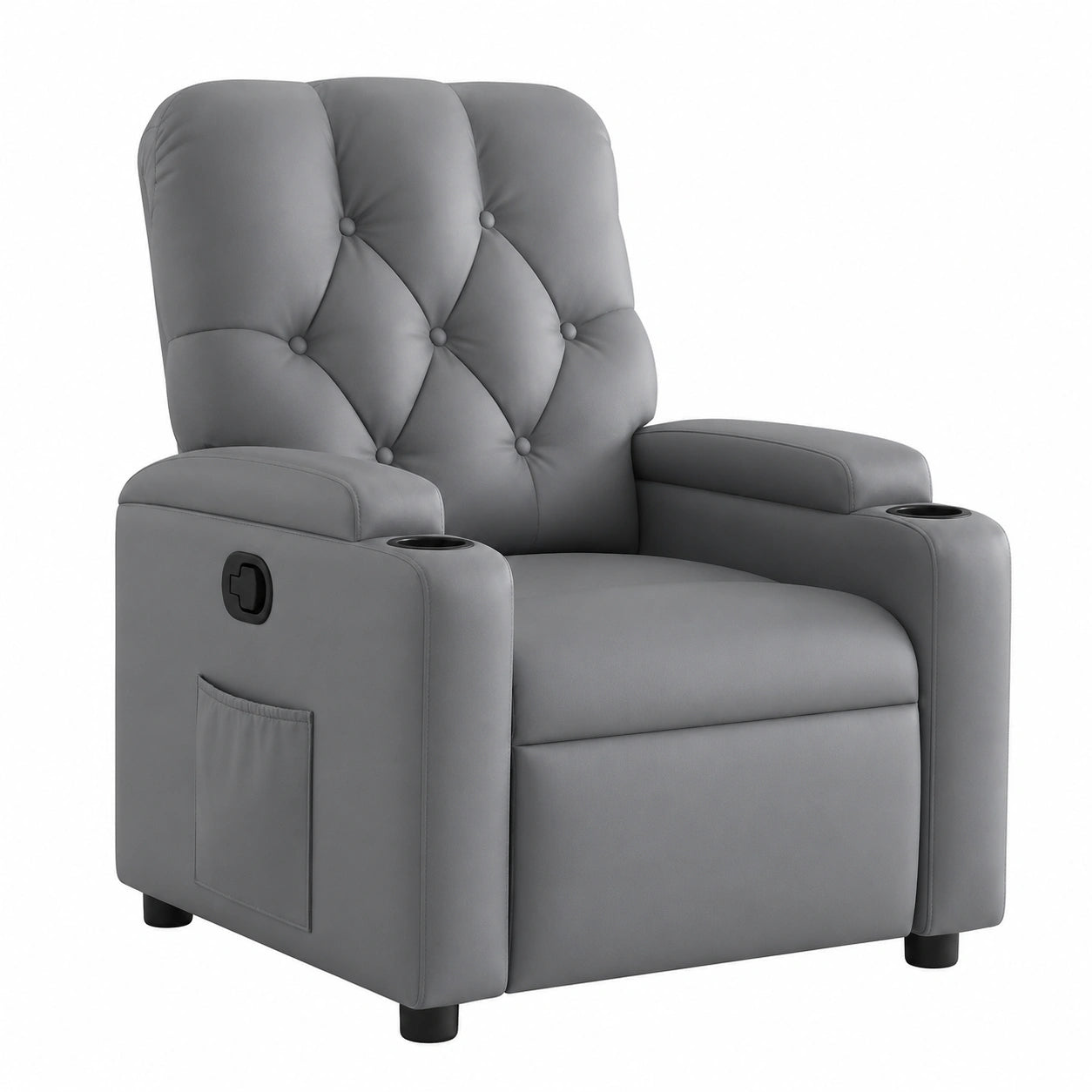 Fauteuil relax, inclinable, avec porte-gobelet, en similicuir, coloris gris, pour le salon