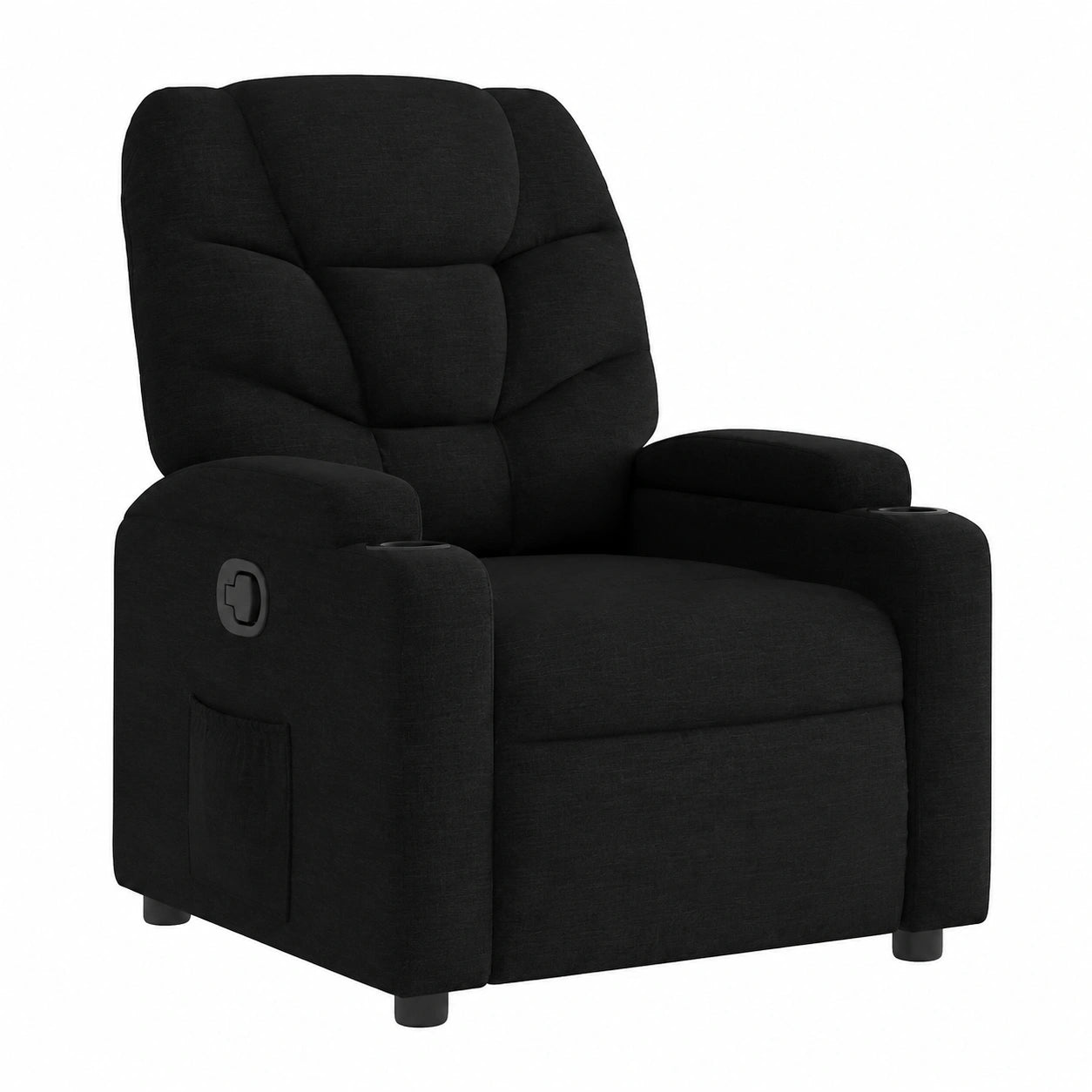 Fauteuil relax, en tissu, inclinable, avec porte-gobelet, coloris noir, pour le salon