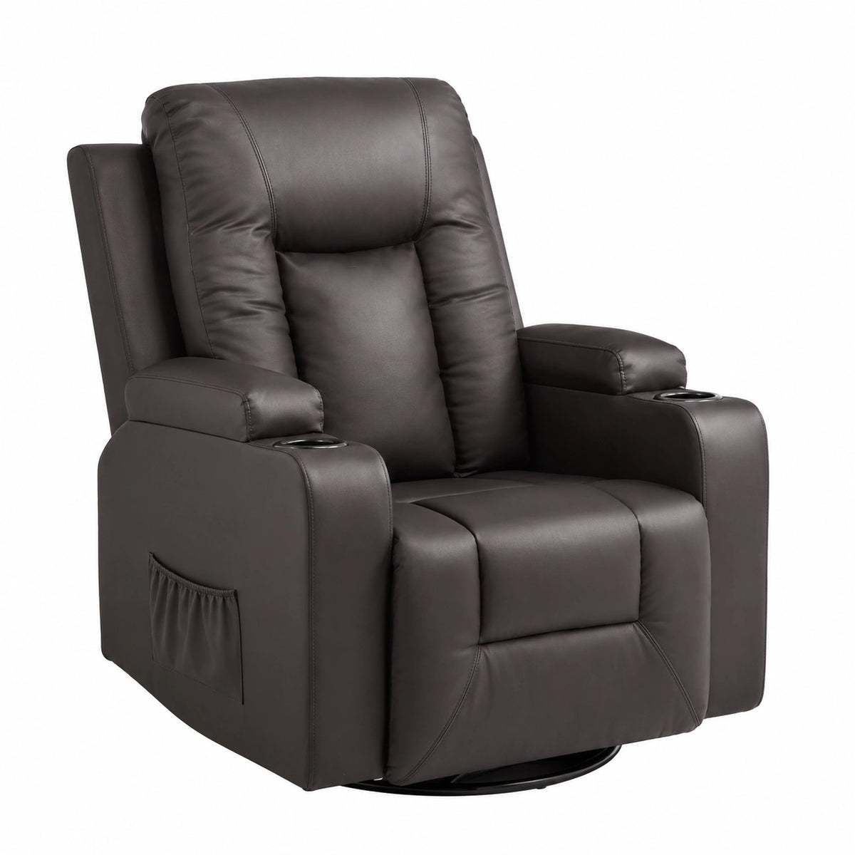 Fauteuil relax, inclinable, avec porte-gobelet, pivotant, coloris brun, pour le salon