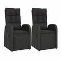 Chaise de jardin, en résine tressée, inclinable, avec coussin, coloris noir, pour la terrasse ou le jardin