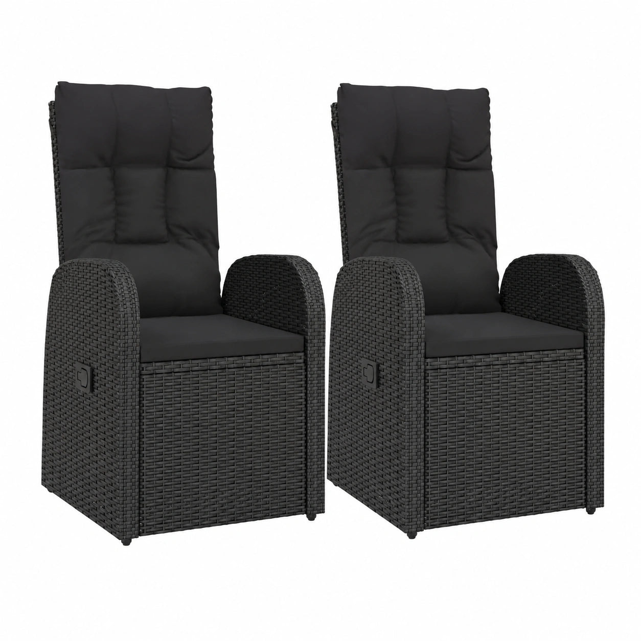 Chaise de jardin, en résine tressée, inclinable, avec coussin, coloris noir, pour la terrasse ou le jardin
