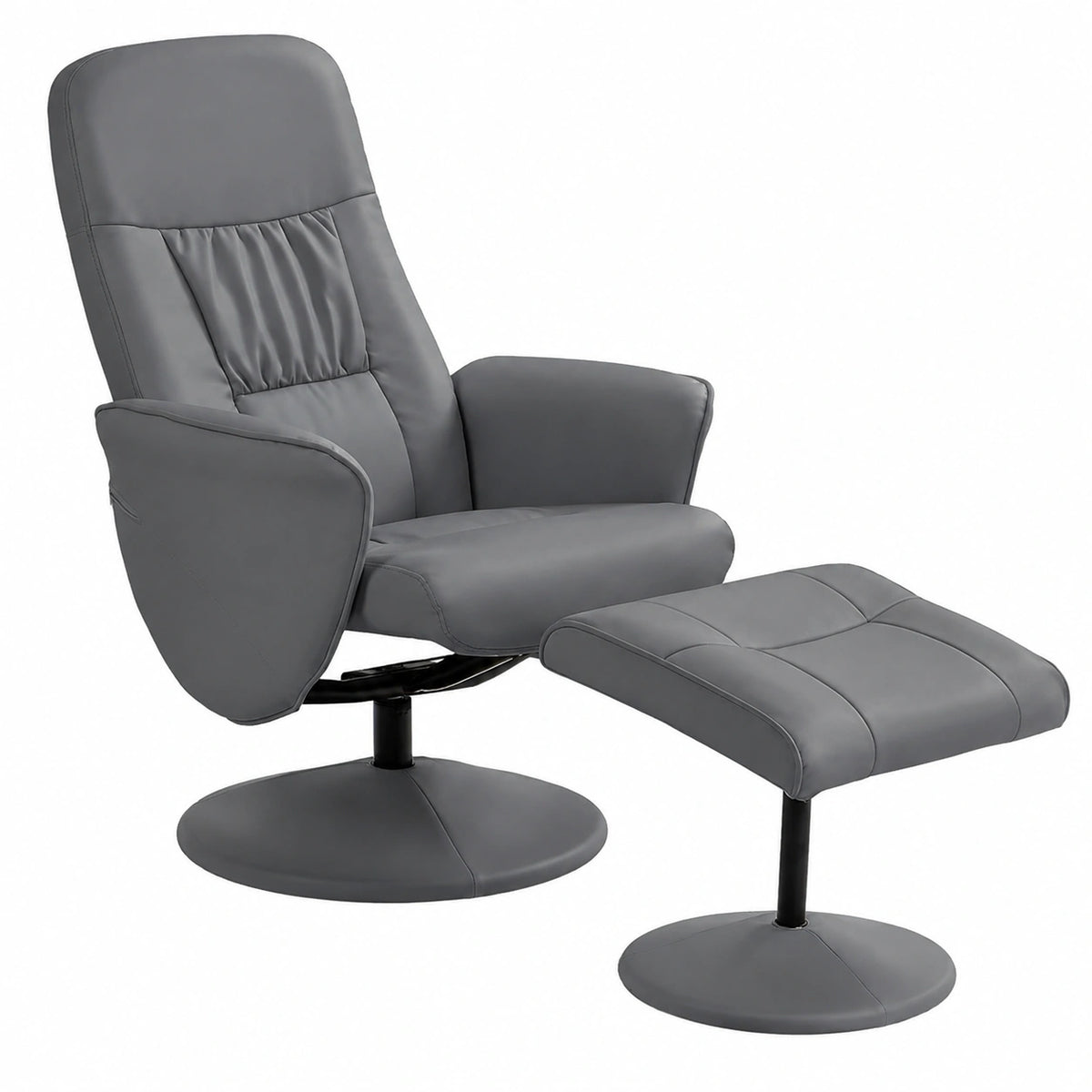 Fauteuil relax, inclinable, pivotant, en similicuir et cuir, coloris gris, pour le salon