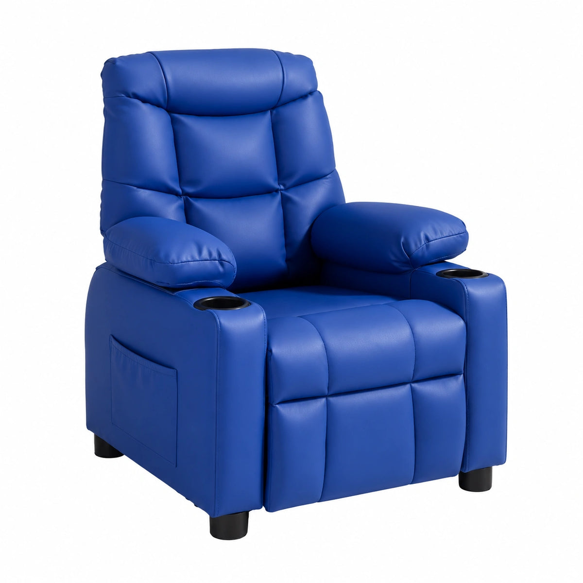 Fauteuil relax, en cuir, inclinable, avec porte-gobelet, réglable, coloris bleu, pour le salon